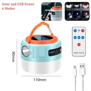 Solar Camping Light, USB chargeable with Remote