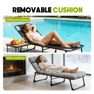 Adjustable Folding Camping Lounge Chair with Removable Soft Cushion - Thumbnail Image 5
