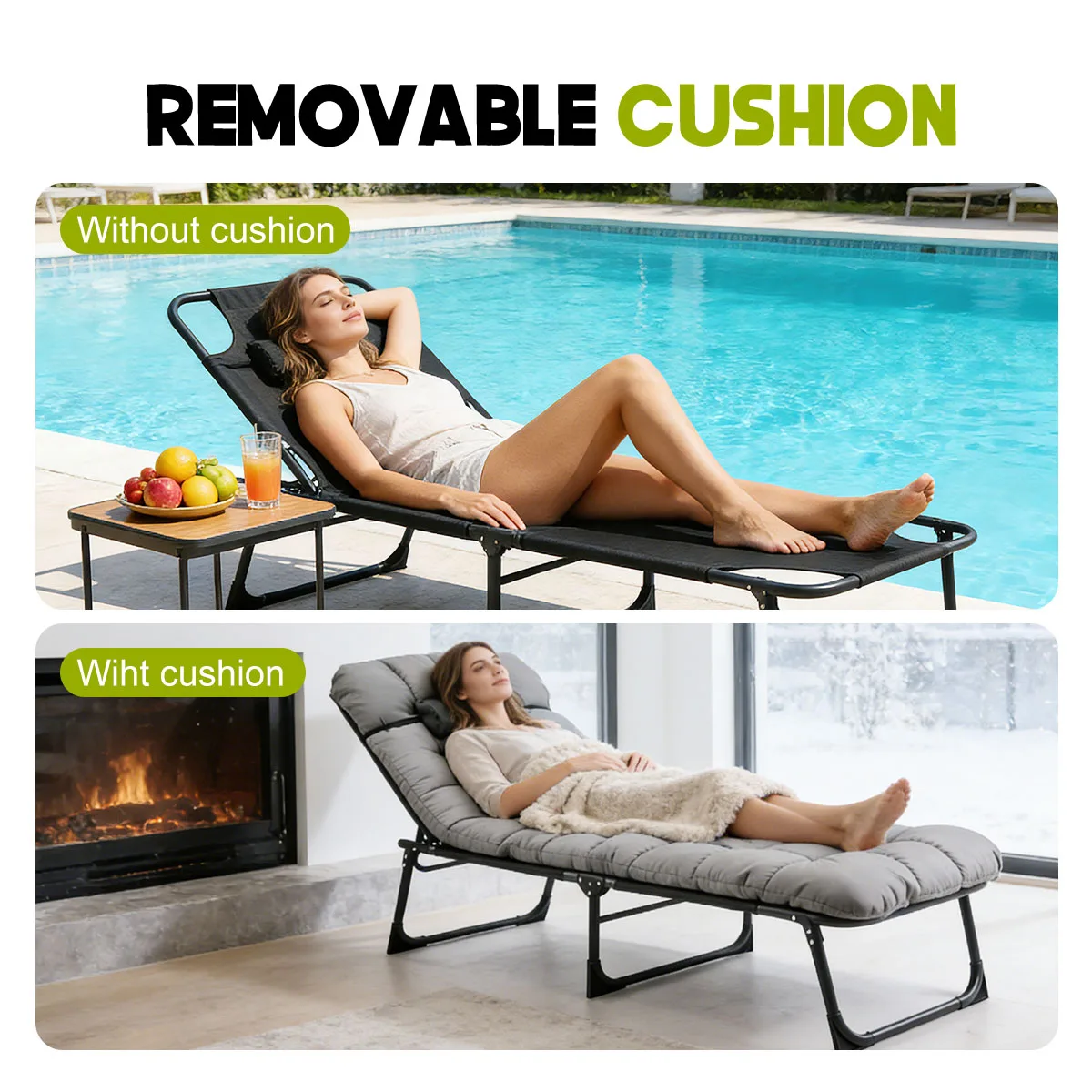 Adjustable Folding Camping Lounge Chair with Removable Soft Cushion - Image 5