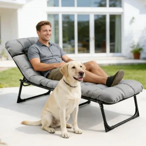 Adjustable Folding Camping Lounge Chair with Removable Soft Cushion - Thumbnail Image 6