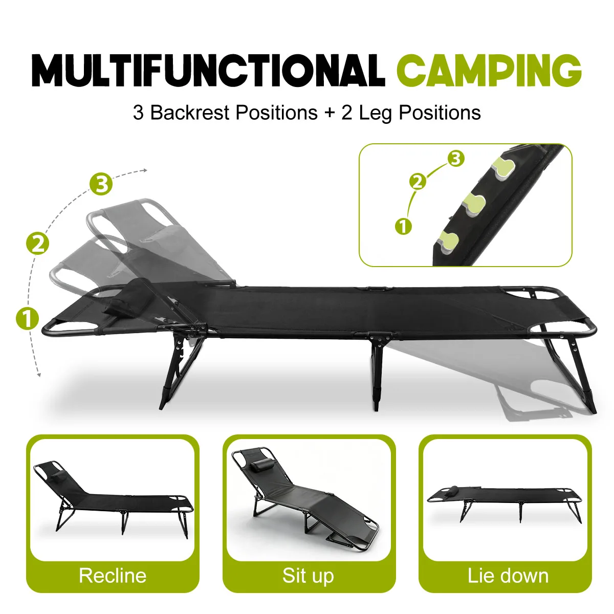 Adjustable Folding Camping Lounge Chair with Removable Soft Cushion - Image 3