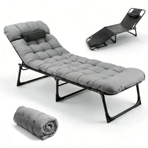 Adjustable Folding Camping Lounge Chair with Removable Soft Cushion
