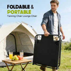 Adjustable Folding Camping Lounge Chair with Removable Soft Cushion - Thumbnail Image 2